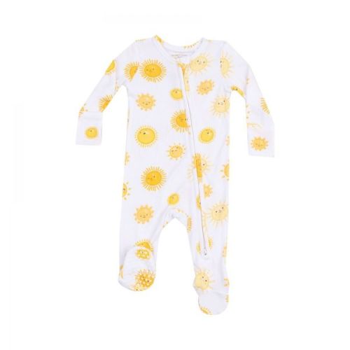 Bright happy suns in goldenrod color beam across this classic zipper footie. Our signature zipper footie makes changing your baby a Snap! (or as we like to say a Zip!) Super soft bamboo fiber fabric and Angel Dear's signature prints will keep the oohs and