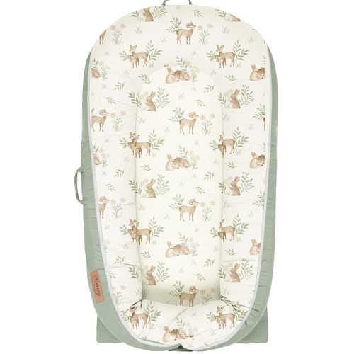 Konssy 100% Cotton Baby Lounger Cover Fits DockATot Deluxe+, Cover Only | Soft & Breathable, Easy Installation with Two-Way Zipper & Snap Buttons, Cozy Replacement Slipcover for Baby Nest (Woodland)