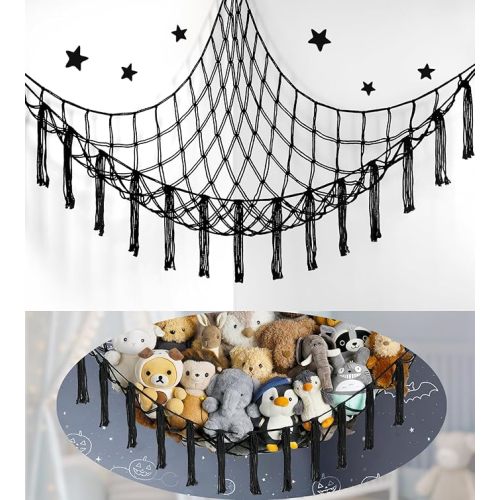 Stuffed Animal Storage Hammock or Net Corner - Large Toy Hammock Net for Stuffed Animals Room Decor - Cute Stuff Animal Organizer Plush Holder - Kids Baby Nursery Essentials Wall Bedroom Home Decor