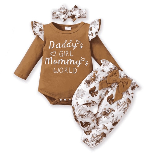 PatPat Newborn Baby Girls Cotton Clothes Long Sleeve Romper Jumpsuit Pants Outfit Set, 6-9 Months