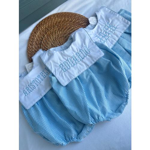 Custom Blue Seersucker Baby Bubble – Classic Southern Baby Boy Outfit Striped