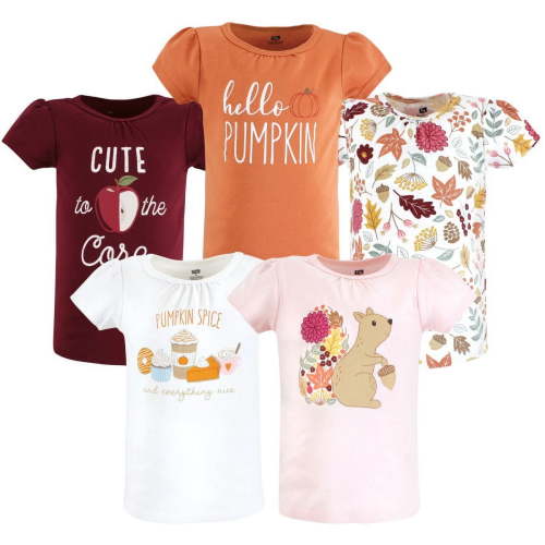 Hudson Baby Infant and Toddler Girl Short Sleeve T-Shirts, Fall Pumpkin Spice, 12-18 Months
