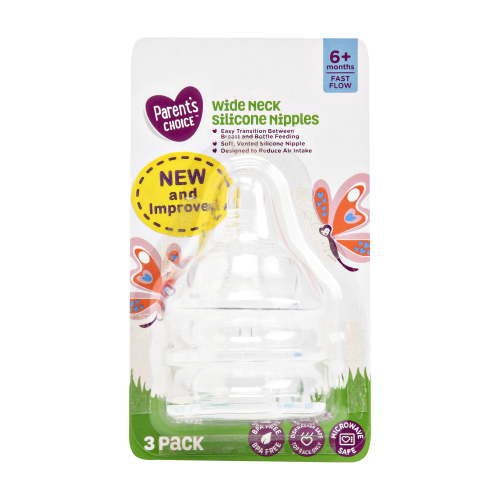 Parent's Choice Wide Neck Silicone Nipples, 6+ Months, 3 Pack HSA/FSA Eligible