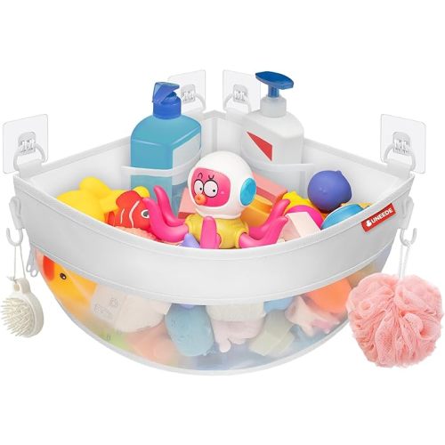 Amazon.com: UNEEDE 4.32 Gallons Corner Mounted Bath Toy Storage Holder, Mesh Shower Caddy for Bathtub Organizer, Quick Dry Holder : Toys & Games
