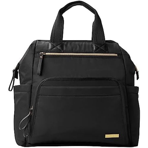 Skip Hop Diaper Bag Backpack: Mainframe Large Capacity Wide Open Structure with Changing Pad & Stroller Attachement, Black with Gold Trim