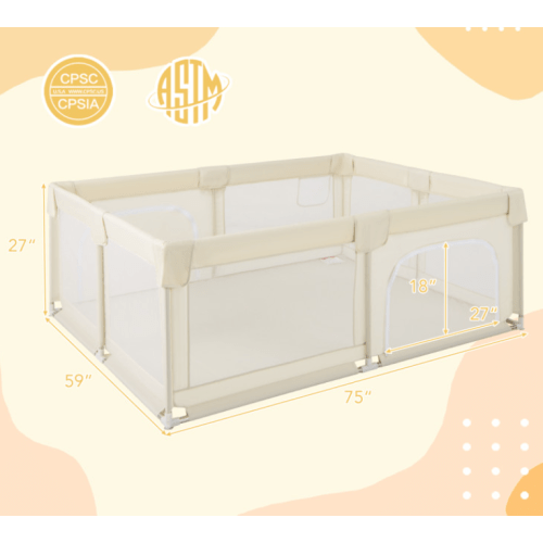 75 x 59 Inch Large Baby Playpen - Style 2 - Beige