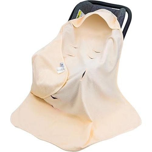 Miracle Baby Car Seat Swaddle Blanket, Waffle Carseat Blanket for Babies, Stroller Wrap Swaddle Blanket for Infants Newborn, 35.4"x35.4" (Almond)