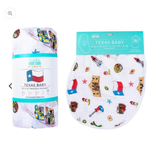 Gift Set: Texas Baby Muslin Swaddle Blanket & Bib – Little Hometown