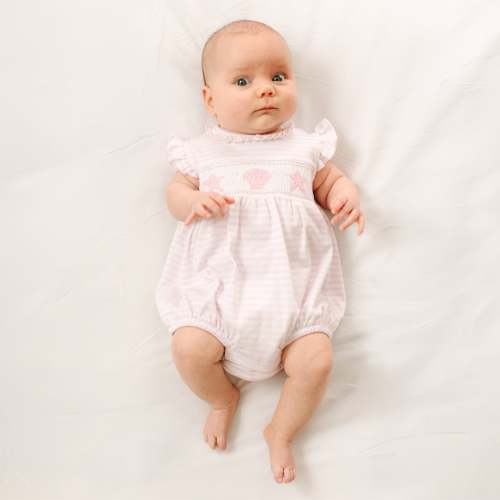 Coastal Treasures Smocked Bubble - Pink: 6 MONTHS