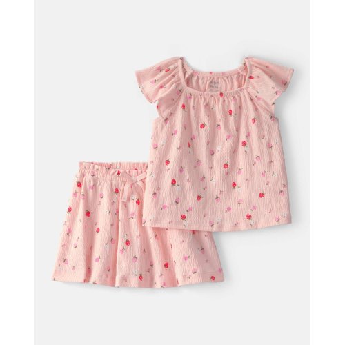 Toddler Girl 2-Piece Strawberry Top & Skort Set - Pink | Carter's