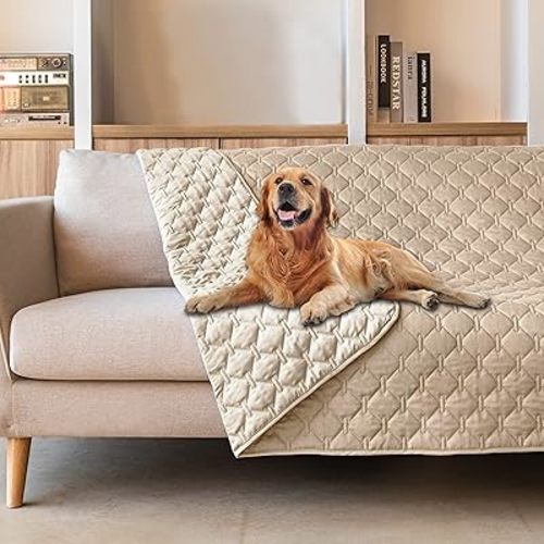 gogobunny 100% Double-Sided Waterproof Dog Bed Cover Pet Blanket Sofa Couch Furniture Protector for Puppy Large Dog Cat, Reversible (82x82 Inch (Pack of 1), Dark Beige/Light Beige)
