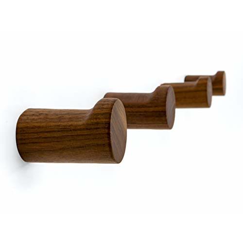 NAUMOO Natural Wooden Wall Mounted Hooks - Pack of 4 - Modern - Handmade Decorative Wood Pegs Minimalist for Hanging Hat, Coats (Black Walnut Wood)
