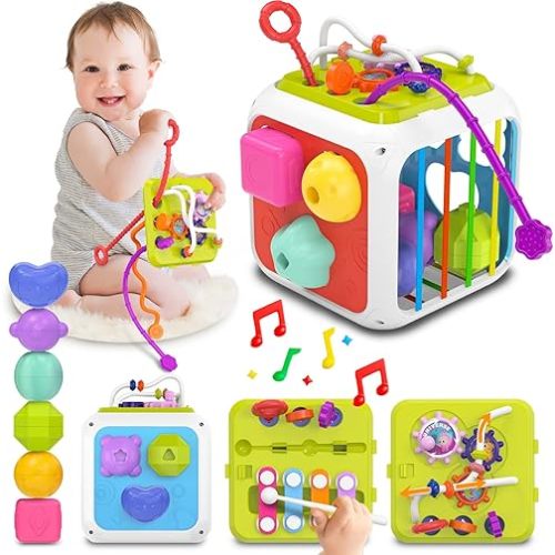 kecristv Montessori Toys for Toddler Girls Boys, Baby Sorter Learning Sensory Activity Cube, Toddler Girl Boy Easter Basket Stuffers Birthday Gifts, Baby Toys 18+ Months