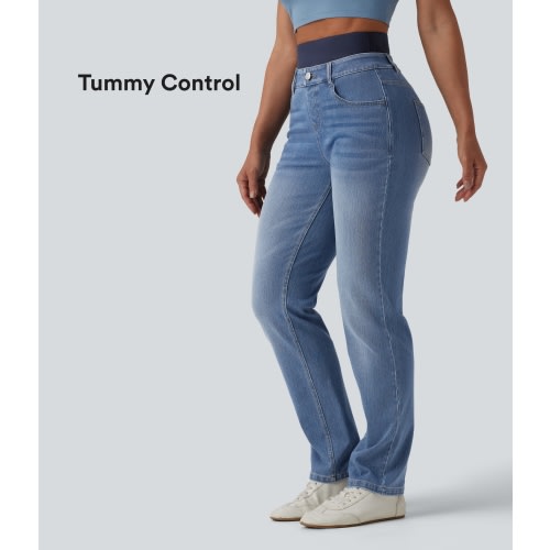 Halara Flex™ Double Waistband High Waisted Tummy Control Slim Casual Jeans with pockets