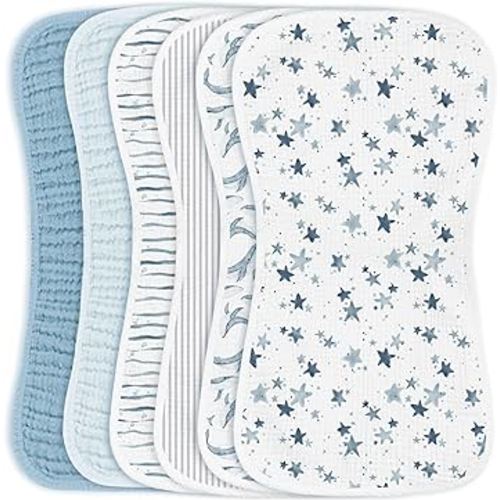 Konssy Muslin Baby Burp Cloths Sets for Unisex- 6 Pack Large 100% Cotton Burping Clothes for Newborn，Baby Girls and Boys