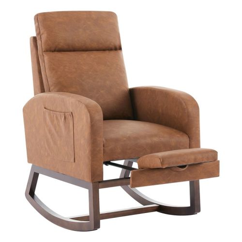 Rocking Chair Nursery,Nursing Rocking Chairs with Foot Rest,Comfortable Rocker Recliner with Side Pocket,for Living Room, Bedroom,Brown-B