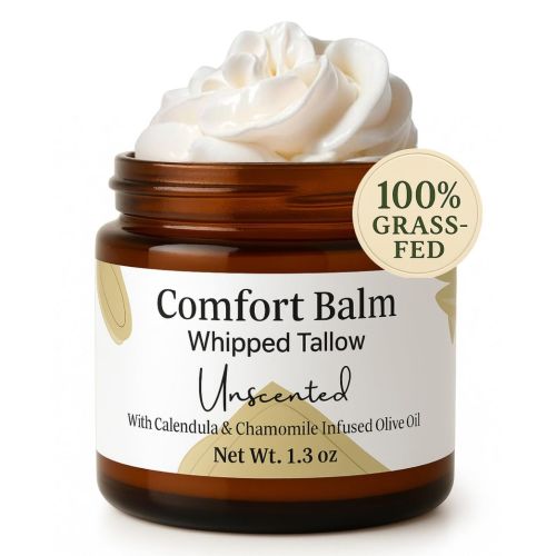 Snuggle Suds Whipped Tallow Balm – 100% Grass Fed Beef Tallow for Baby, Eczema & Sensitive Skin; Double-Infused with Calendula & Chamomile Herbs (Unscented Herb-Infused)