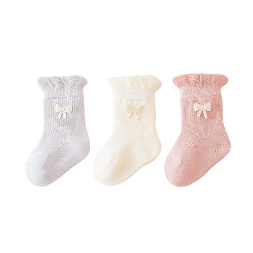 Odeerbi 3 PCS Ruffle Socks for Infant Boys Girls Cotton Crew Socks Children's Solid Color Socks Newborn Lace Socks Baby Socks