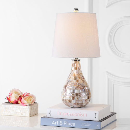 JONATHAN  Y Mona Seashell Coastal Cottage 20.5-in Seashell LED Rotary socket Table Lamp with Linen Shade
