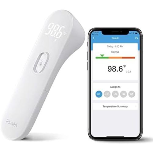 Amazon.com: iHealth Smart Bluetooth Thermometer for Adults and Kids - Wireless No-Touch Digital Thermometer for Forehead - 3 Ultra-Sensitive Sensors, Large LED Digits, Vibration Mode - for Home Use, PT3SBT : Baby
