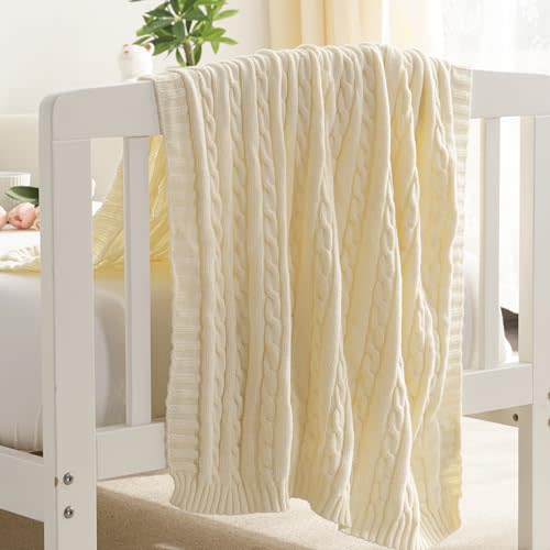 NTBAY 100% Pure Cotton Cable Knit Toddler Blanket, Super Soft Warm Breathable 30x40 Baby Blanket for Crib, Stroller, Nursery, Travel, Newborn, 30x40 Inches, Ivory