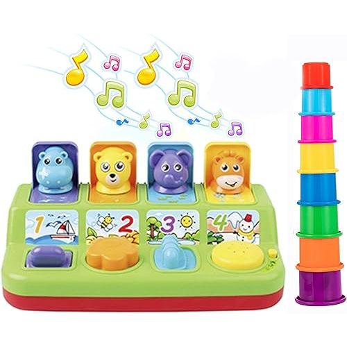 WALA - Interactive Pop Up Animals Toy for Toddlers, with Music, Animal Sounds - Activity/Learning Toy for Kids (12 M of 8 PK Stacking Cups Included