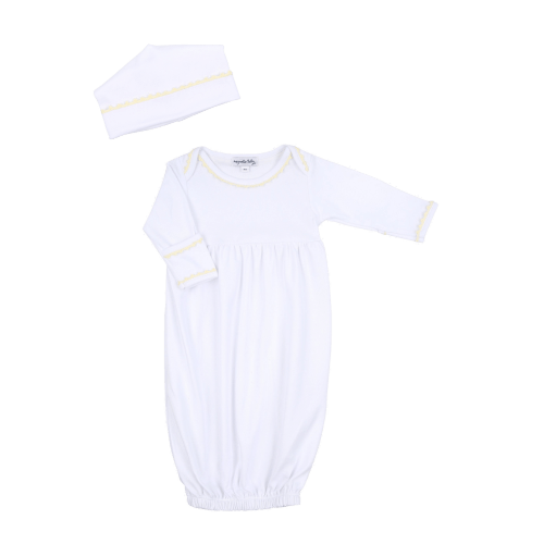 Essentials Baby Joy Gown and Hat Set  - Yellow Trim