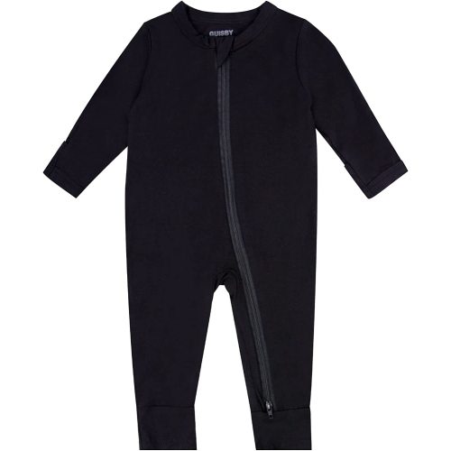 GUISBY Bamboo Baby Rompers , Footless Pajamas 2 Way Zipper Long Sleeve Sleeper - Black - 6-12 Months