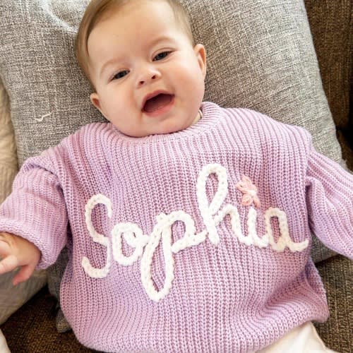 Personalized Embroidered Name Baby Sweater: Hand-Knit Toddler Knit Sweatshirt