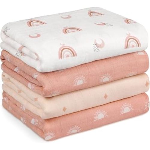 GLLQUEN BABY Muslin Swaddle Blankets 4Pk Receiving Blanket Large 35" x 40"