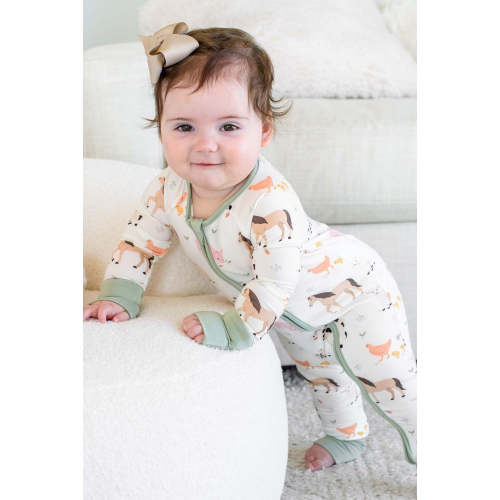 Bamboo Convertible Zipper Romper in Farm Friends | Caden Lane