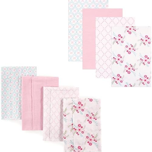 Luvable Friends Unisex Baby Cotton Flannel Burp Cloths and Receiving Blankets, 8-Piece, Floral, One Size
