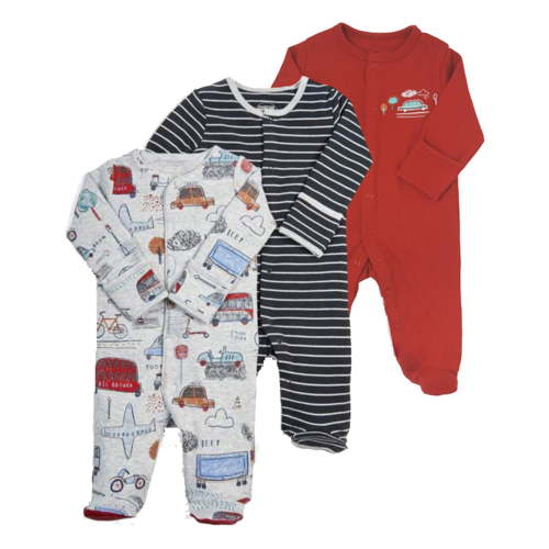 Baby Boys' Bodysuits Baby Pajamas Cotton Button Cartoon Print Baby Sleepers for Boys Girls Clothes 3Pack Soft Footed Jumpsuit Spring Fall Outfits,Red,9-12 Months