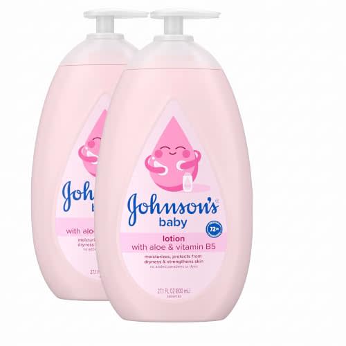 Johnson's Baby Lotion with Coconut Oil, Aloe Vera & Vitamin B5, 72 HR Hydration, Skin Moisturizer, Hypoallergenic, Safe for Newborn, Protects From Dryness & Strengthens Skin, 27.1 fl. oz (Pack of 2)
