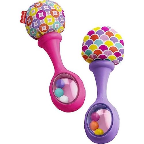 Fisher-Price Newborn Toys Rattle ‘n Rock Maracas, 2 Soft Musical Instruments for Developmental Play for Babies Ages 3+ Months, Pink & Purple