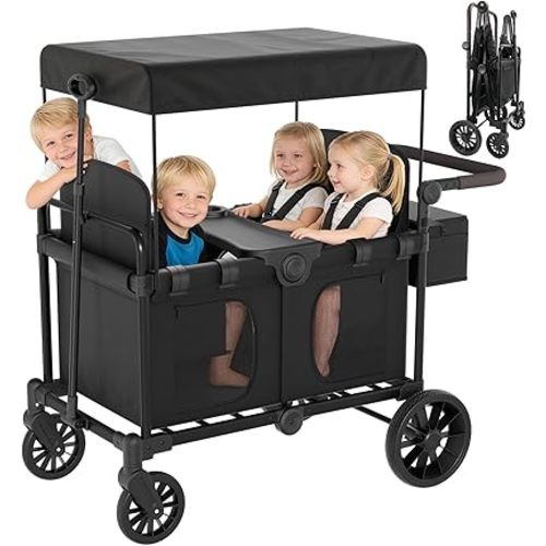 BIERUM 4 Seater Wagon Stroller for Kids, All-Terrain Foldable Cart