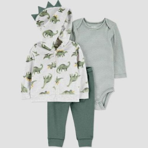 Carter's Just One You® Baby Boys' 3pc Fleece Dinosaur Sweatshirt, Long Sleeve Bodysuit & Pants Set - Green 12M