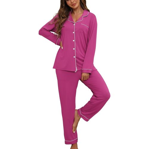ZMJ Womens Pajamas Sets 2 Piece Long Sleeve and Pant Pj Sets Button Up Sleepwear