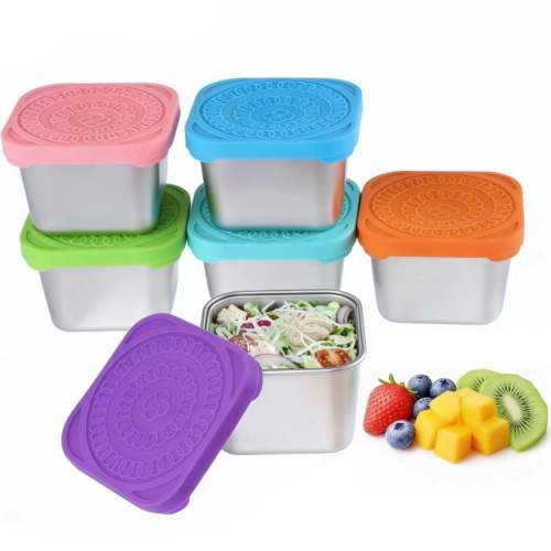 6 Pack Stainless Steel Snack Containers with Lids – 6 oz Mini Food Storage Boxes, Stackable, Leakproof, Airtight, for Dip, Condiments & Travel, BPA-Free, Dishwasher Safe
