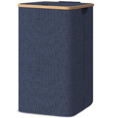 LISM 100L Laundry Baskets with Bamboo Pull Handles,Laundry Hamper with Lid,Blue