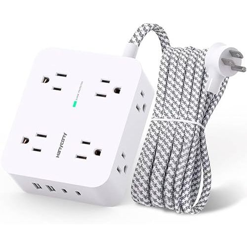 Surge Protector Power Strip - HANYCONY 8 Outlets 4 USB (2 USB C) Charging Ports, Multi Plug Outlet Extender, 5Ft Braided Extension Cord, Flat Plug Wall Mount Desk Charging Station for Home Office ETL