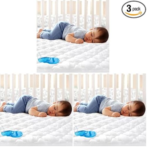 Crib Mattress Protector Sheets Fitted Waterproof Crib Mattress Pad Cover, Noiseless & Machine Wash 100% Absorbent Crib/Toddler Mattress Protector Sheet Quilted, White, 52" x 28" (Pack of 3)