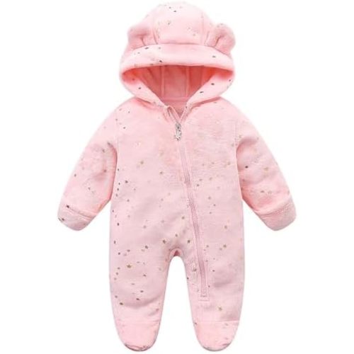 WYTbaby Baby Snowsuit Fleece Hooded Romper Toddler Footed Jumpsuit Onesie Thin Fall Winter Outfits