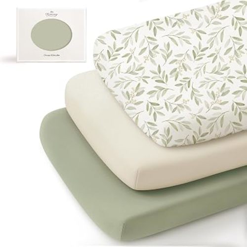 Konssy 3 Pack Stretchy Bassinet Sheets for Baby Girls and Boys, 33"x21"