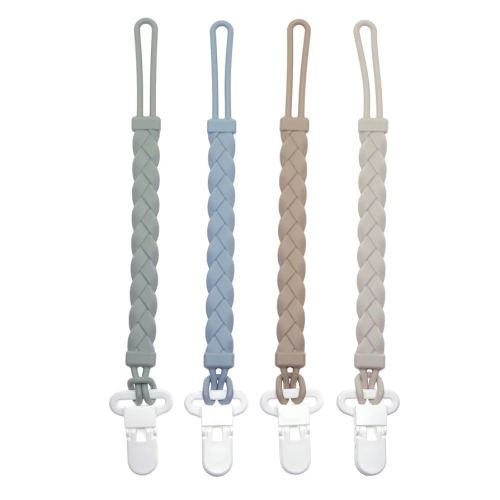 Silicone Pacifier Clips Baby Boys Girls, 4-Pack Flexible Woven Rope Braided Pacifier Clip Holder for Teething Relief and Baby Essentials, Newborn Paci Binky Clips (Boy's Color)