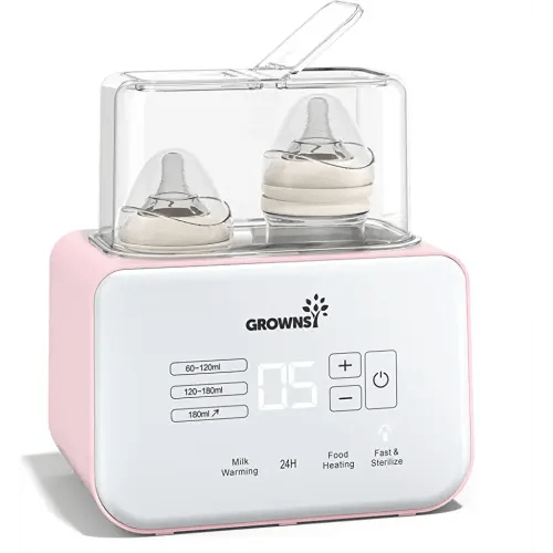 Baby Bottle Warmer, Gronwsy 8-in-1 Fast Milk Warmer with Timer Breastmilk or Formula, Fits 2 Bottles, Accurate Temperature Control, with Defrost, Sterili-zing, Keep, Heat Baby Food Jars Function