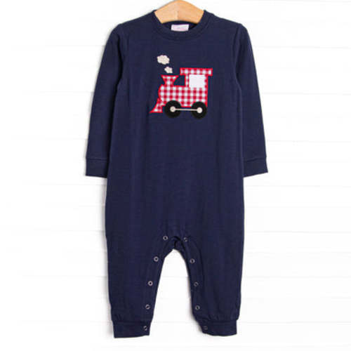 Locomotive Lad Applique Romper, Navy – Stitchy Fish
