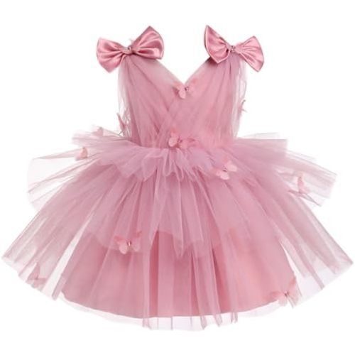 IMEKIS Toddler Girls Butterfly Birthday Dress Rainbow Tulle Formal Wedding Party Ruffle Tutu Dresses Photo Shoot