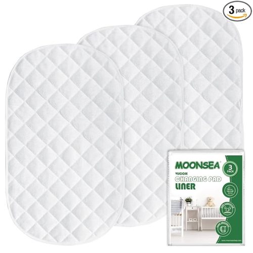 Diaper Changing Pad Liner Non-Slip, Waterproof Terry Mat Changing Pad Cover Liner, Quilted Absorbent Bassinet Liners Washable, 3 Pack 13"x 26" Reusable Portable Changing Table Pad White