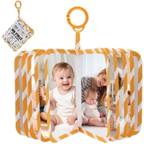 Baby Photo Album, Holds 17 Pcs 4x6 Photos – My First Soft Cloth Album with Safety Mirror Fabric Memory Keepsake Gift for Newborn Toddler Boy & Girl